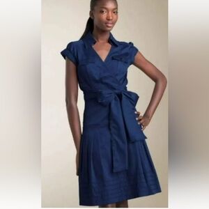 Diane Von Furstenberg Edan Cotton Wrap Dress in Navy Blue Sz 8